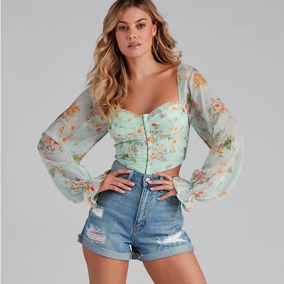 Windsor Mint Floral Blouse - Picture 1 of 4
